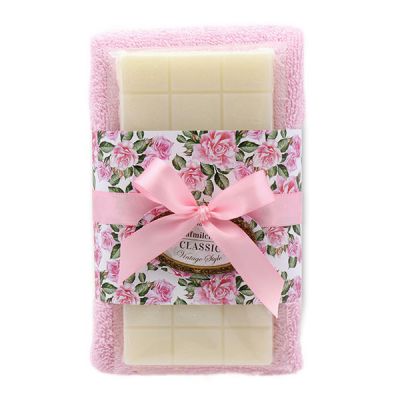 Sheep milk soap 100g and towel 30x50cm light pink "Vintage motif 193", Classic 