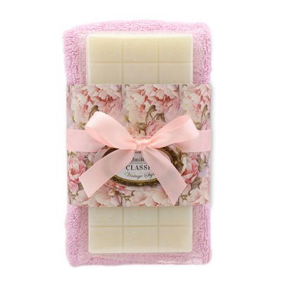 Sheep milk soap 100g and towel 30x50cm light pink "Vintage motif 196", Classic 