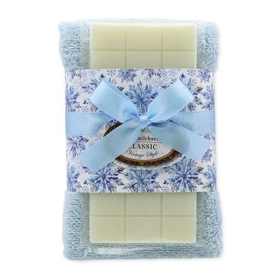 Sheep milk soap 100g and towel 30x50cm bordeaux "Vintage motif 220", Classic 