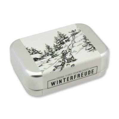 Schafmilchseife eckig 100g verpackt in der Dose "Winterfreude", Schneerose 