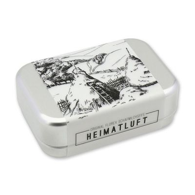 Schafmilchseife eckig 100g verpackt in der Dose "Heimatluft", Zirbe 