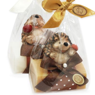 Sheep milk soap 100g, decorated with a hedgehog in a cellophane, Classic/quince 