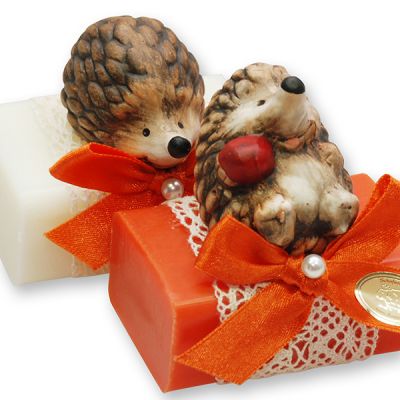 Sheep milk soap 100g, decorated with a hedgehog, Classic/blood orange 