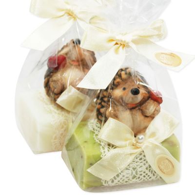 Sheep milk soap 100g decorated with a hedgehog in a cellophane, Classic/verbena 