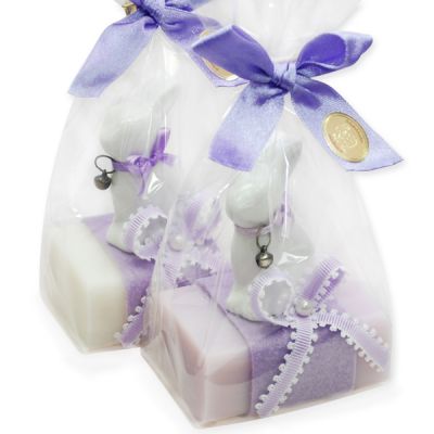 Sheep milk soap 100g decorated with a rabbit in a cellophane, Classic/lilac 