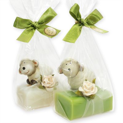 Sheep milk soap 100g, decorated with a sheep packed in a cellophane bag, Classic/pear 