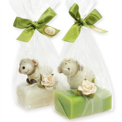 Sheep milk soap 100g decorated with a sheep packed in a cellophane bag, Classic/pear 
