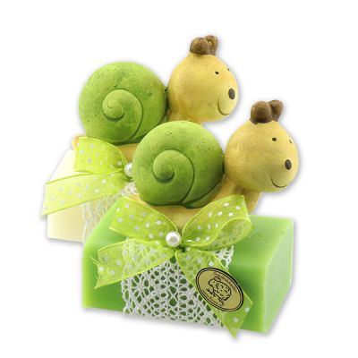 Schafmilchseife eckig 100g dekoriert mit Schnecke, Classic/Apfel 