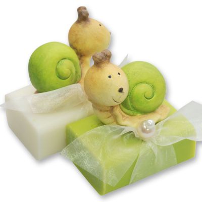Schafmilchseife eckig 100g dekoriert mit Schnecke, Classic/Birne 