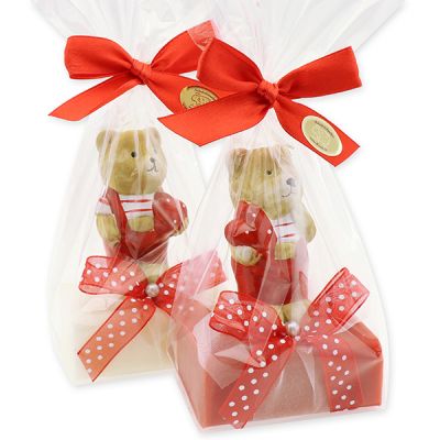 Sheep milk soap 100g decorated with a bear, Classic/pomegranate 