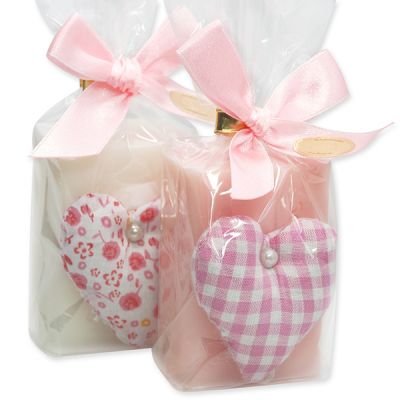 Sheep milk soap 100g, decorated with a heart made of fabric in a cellophane, Classic/peony 