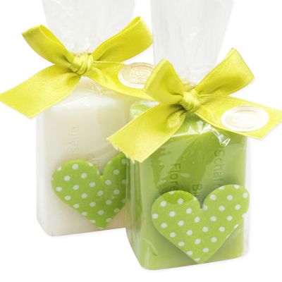 Schafmilchseife eckig 100g dekoriert mit Stoffherz in Cello, Classic/Birne 