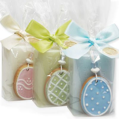 Sheep milk soap 100g , decorated with a biscuit egg in a cellophane, sorted 