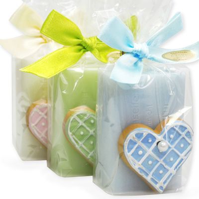 Sheep milk soap 100g, decorated with a heart in a cellophane, sorted 
