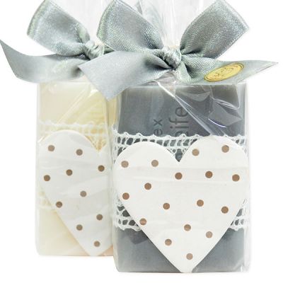 Sheep milk soap 100g, decorated with a heart in a cellophane, Classic/christmas rose silver 