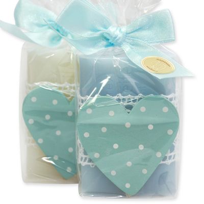 Sheep milk soap 100g decorated with a heart in a cellophane, Classic/'forget-me-not' 