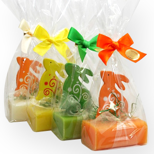 Sheep milk soap 100g decorated with a wooden rabbit in a cellophane, sorted 