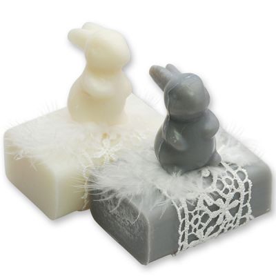Sheep milk soap 100g, decorated with a soap rabbit 23g, Classic/'soap for men' 