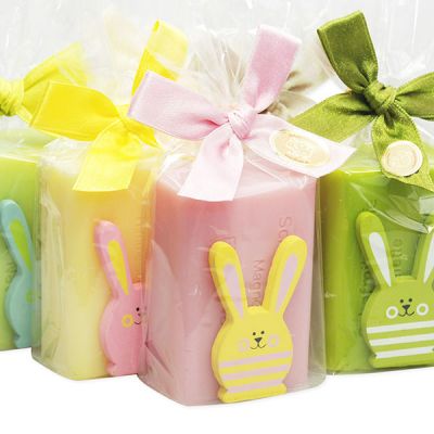 Sheep milk soap 100g, decorated with a wooden rabbit in a cellophane, sorted 