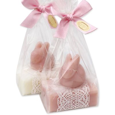 Sheep milk soap 100g, decorated with a soap rabbit 23g in a cellophane, Classic/magnolia 