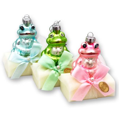 Schafmilchseife eckig 100g dekoriert mit Glasfrosch, Classic 