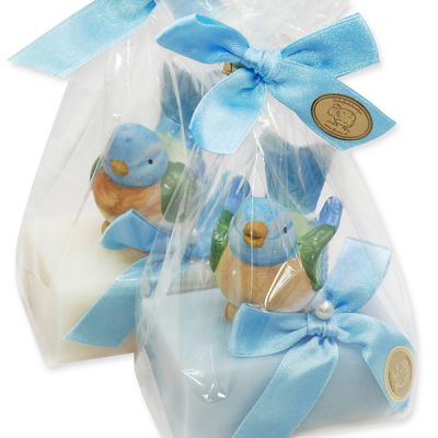 Sheep milk soap 100g decorated with a bird in a cellophane, Classic/forget-me-not 