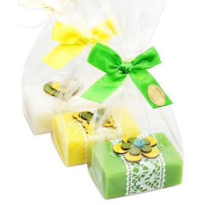 Sheep milk soap 100g decorated with wooden motives in a cellophane, sorted 