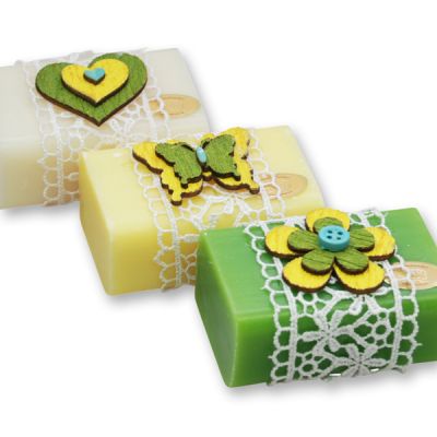 Sheep milk soap 100g decorated with wooden motives, sorted 