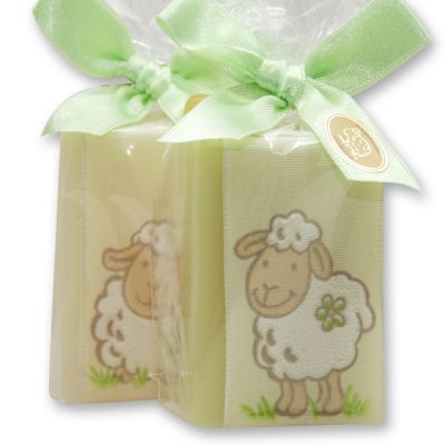Sheep milk soap 100g decorated with a sheep ribbon in a cellophane, Classic/Meadow flower 
