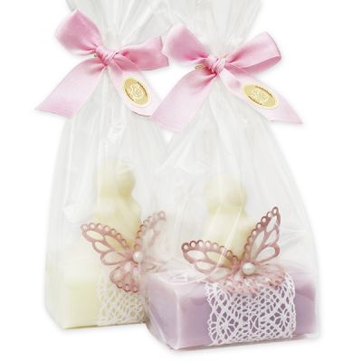 Sheep milk soap 100g decorated with a rabbit packed in a cellophane bag, Classic/Lilac 