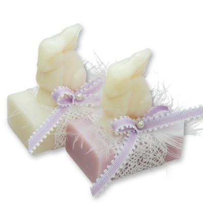 Sheep milk soap 100g, decorated with a soap rabbit 40g, Classic/lilac 