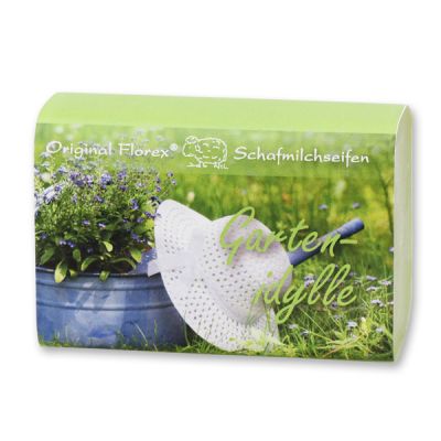 Schafmilchseife eckig 100g "Gartenidylle", Gartenseife 