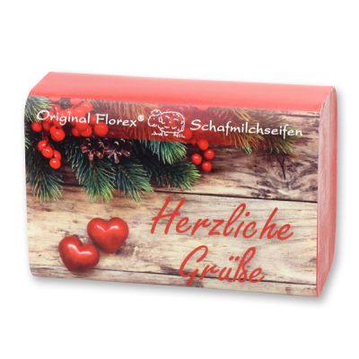 Schafmilchseife eckig 100g "Herzliche Grüße", Cranberry 