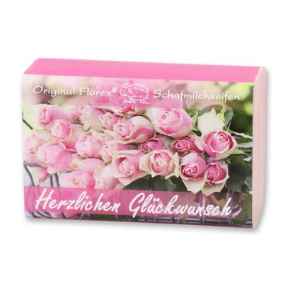 Sheep milk soap 100g "Herzlichen Glückwunsch", Peony 