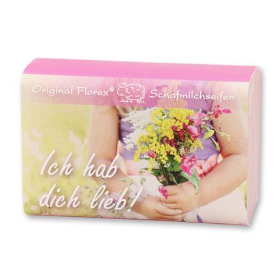 Schafmilchseife eckig 100g "Ich hab dich lieb", Pfingstrose 