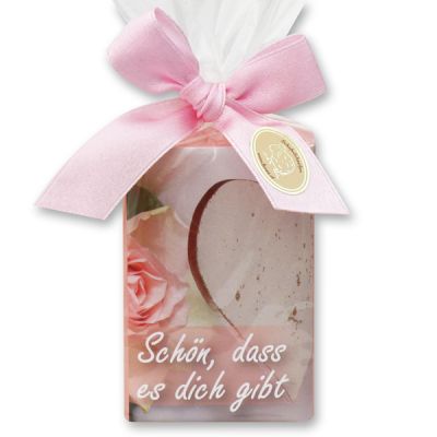 Sheep milk soap 100g in a cellophane bag "Schön, dass es dich gibt", Peony 