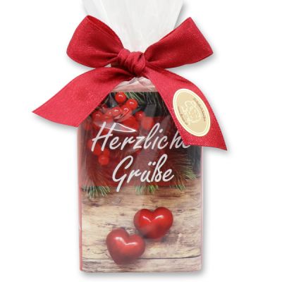 Sheep milk soap 100g in a cellophane bag "Herzliche Grüße", Cranberry 