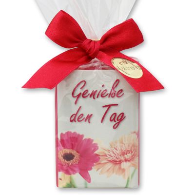 Sheep milk soap 100g in a cellophane bag "Genieße den Tag", Lotus 