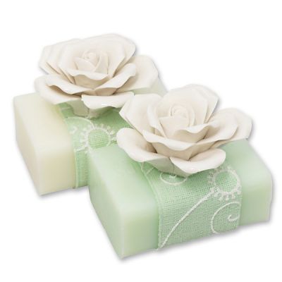 Sheep milk soap 100g, decorated with a rose, Classic/cucumber 