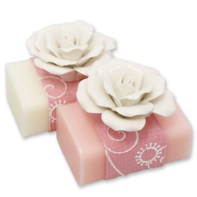 Sheep milk soap 100g, decorated with a rose, Classic/peony 