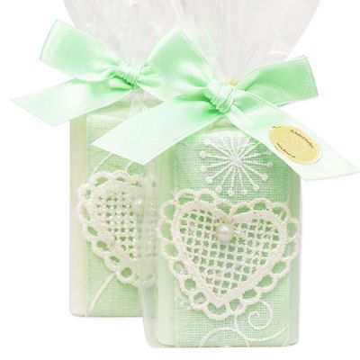 Sheep milk soap 100g, decorated with a heart in a cellophane, Classic/cucumber 
