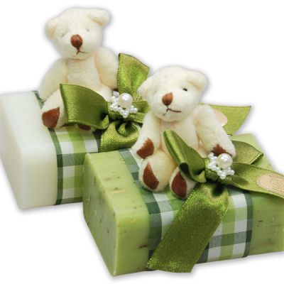 Sheep milk soap 100g, decorated with a teddy, Classic/verbena 