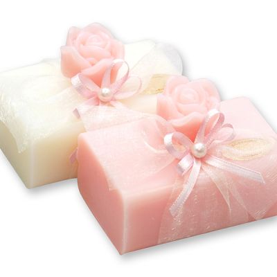 Sheep milk soap 100g decorated with a soap rose 'Florex' 7g, Classic/peony 