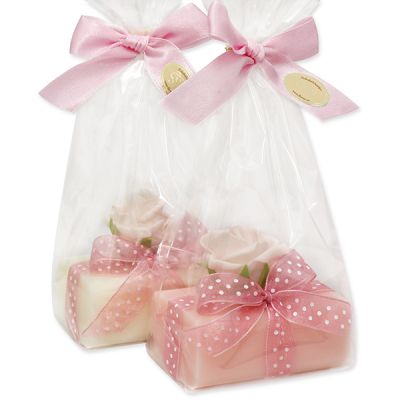 Sheep milk soap 100g, decorated with a rose in a cellophane, Classic/peony 