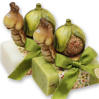 Schafmilchseife eckig 100g dekoriert mit Schnecke, Classic/Eisenkraut 