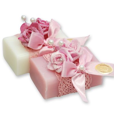 Sheep milk soap 100g, decorated with roses, Classic/magnolia 