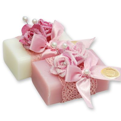 Sheep milk soap 100g decorated with roses, Classic/magnolia 