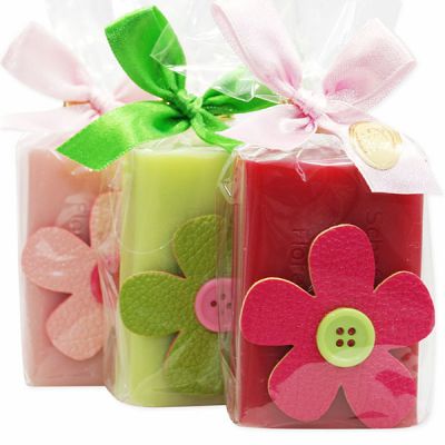 Sheep milk soap 100g decorated with a flower in a cellophane, sorted 