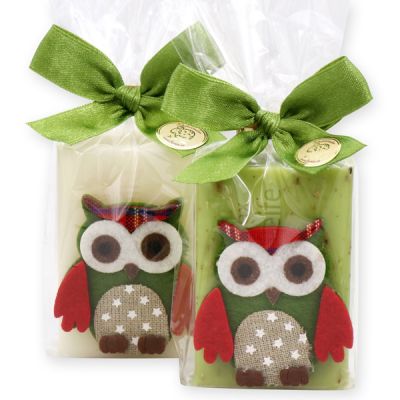 Sheep milk soap 100g decorated with an owl in a cellophane, Classic/verbena 
