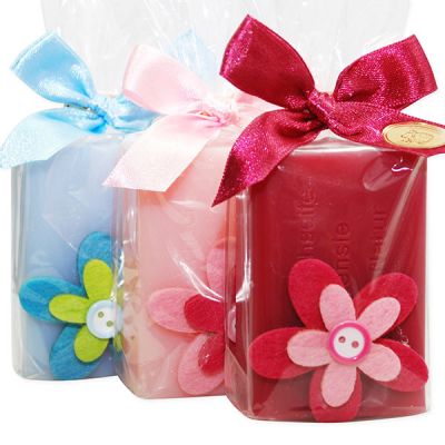 Sheep milk soap 100g decorated with a flower in a cellophane, sortiert 